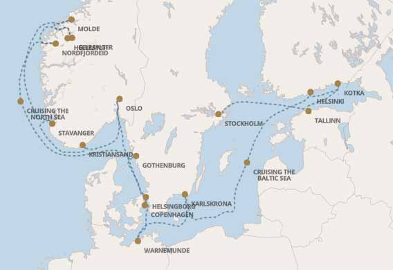 Seven Seas Splendor SPL230710A Norwegische Fjorde und Gletscher - Bis zu 50% Ermäßigung - Routenbild